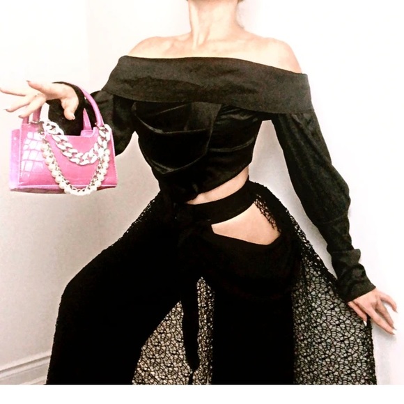 Crocodile Print Handbag with Silver Chunky Chain Link - Picture 3 of 5